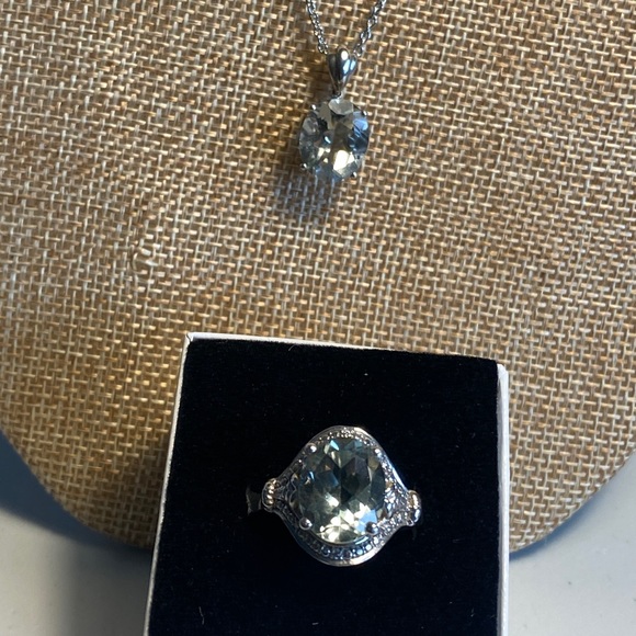 Jewelry - Green Amethyst Ring and Pendant Set; 925 Sterling Silver; Size 7